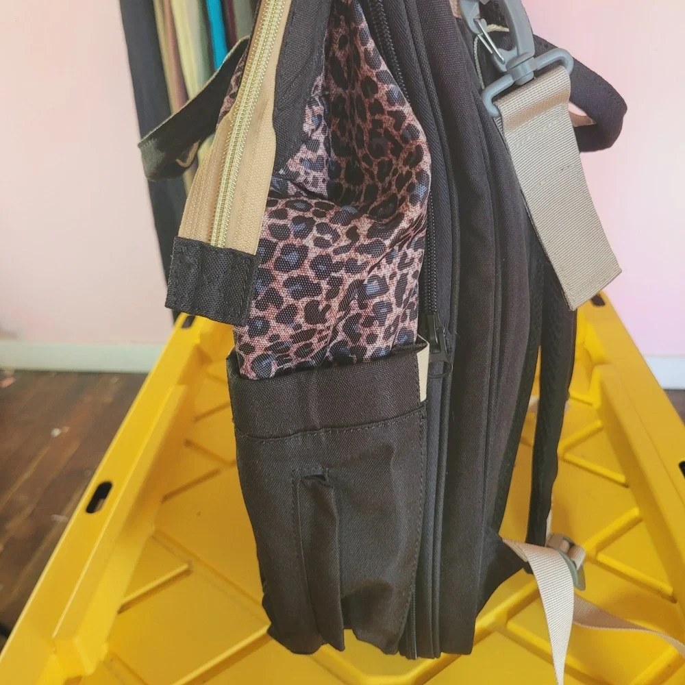 DeBug Diaper Bag Backpack Baby Leopard Insulated Covertible Bassinet Travel Bed